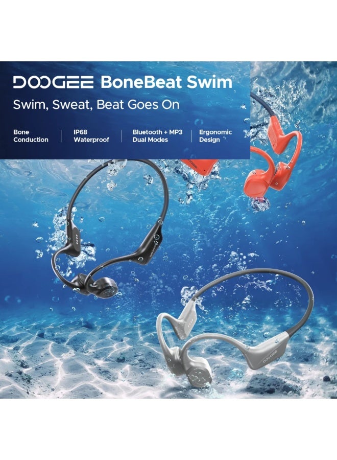 دوجي سماعات بلوتوث بتقنية التوصيل العظمي | سماعات لاسلكية مقاومة للماء بمعيار IP68 تُعلق حول الرقبة | سماعات رياضية مفتوحة الأذن للسباحة من BoneBeat مع ميكروفون وذاكرة MP3 سعة 32 جيجابايت | أسود داكن - Image 4